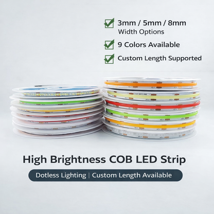 Fita de LED COB de Alto Brilho 5V 12V 24V Iluminação Linear Flexível com Fundo Adesivo