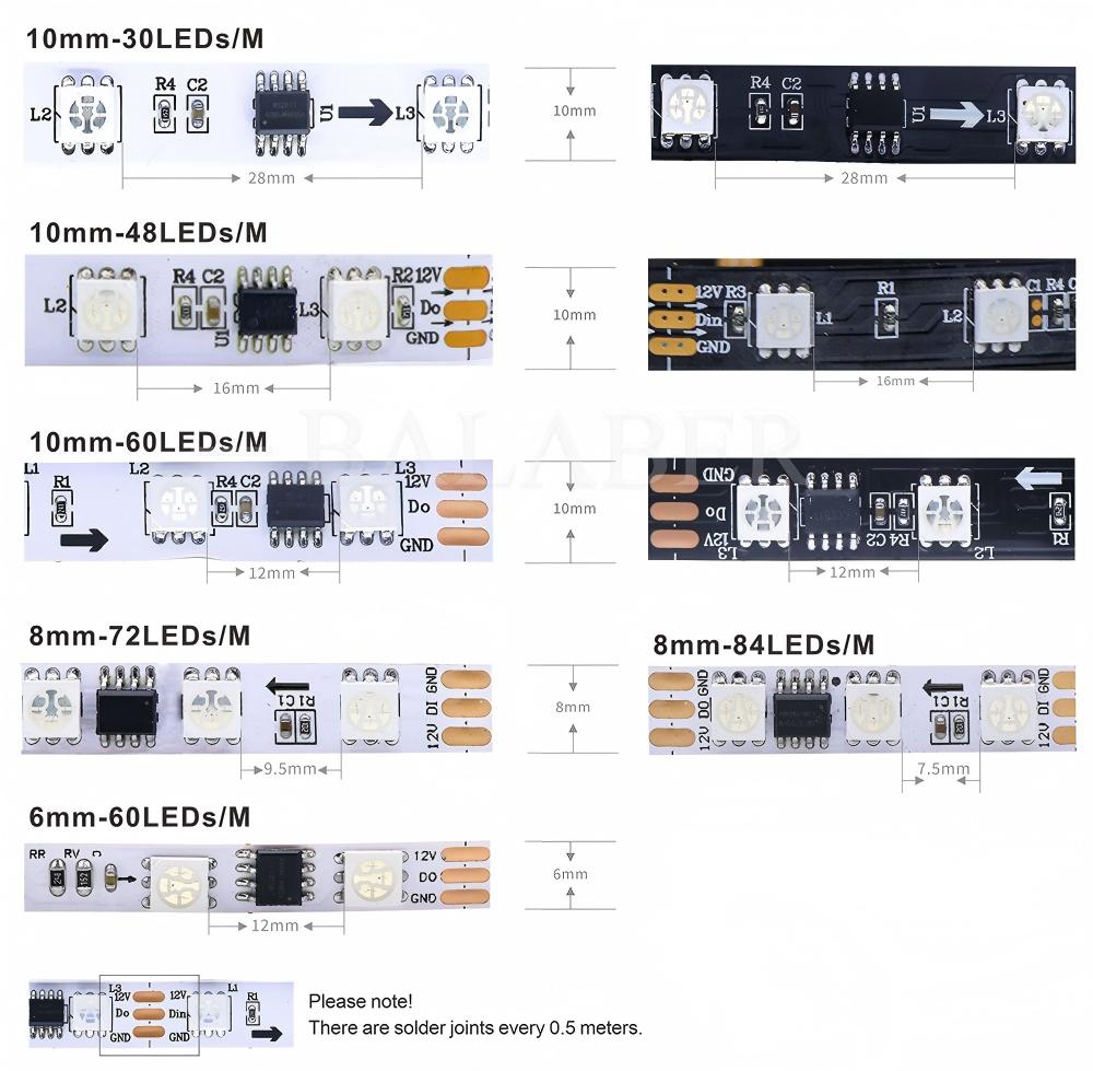 Fita LED Endereçável WS2811 12V RGB 5050 | Fita de Luz Programável Dream Color (30–96 LEDs/m)