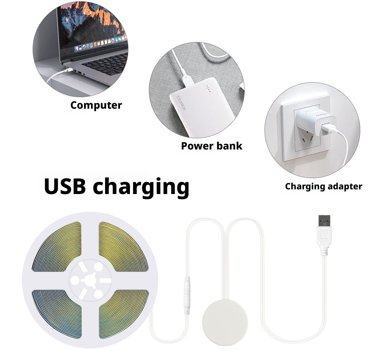 Tira LED COB USB 5V con sensor táctil oculto | Iluminación regulable para gabinetes