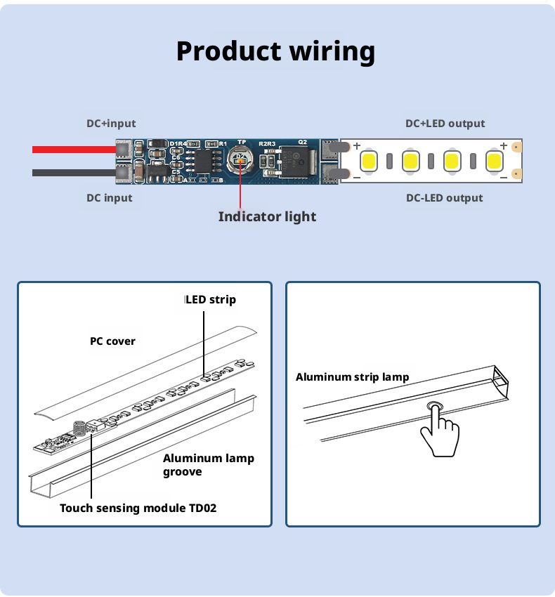 8A Sensor de Toque com Dimmer para Iluminação LED de Armários e Linear | DC 12V / 24V