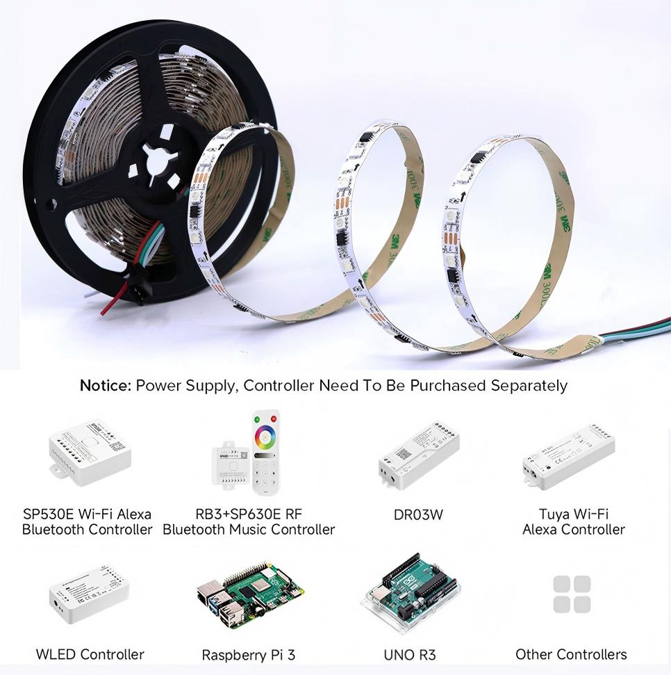 Fita LED Endereçável WS2811 12V RGB 5050 | Fita de Luz Programável Dream Color (30–96 LEDs/m)