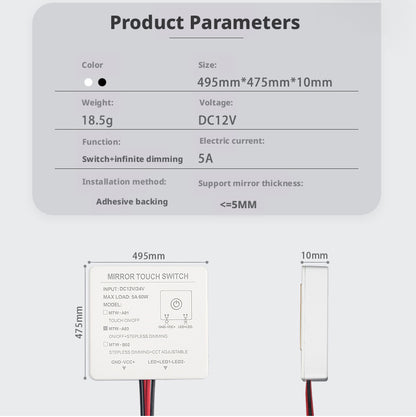 LED Mirror Touch Dimmer Switch 24V 5A Dual Color Bathroom Sensor Switch