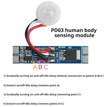 PIR Motion Sensor Switch for LED Strip Lights DC 12V/24V 8A | Time Delay Auto Off for Aluminum Profile