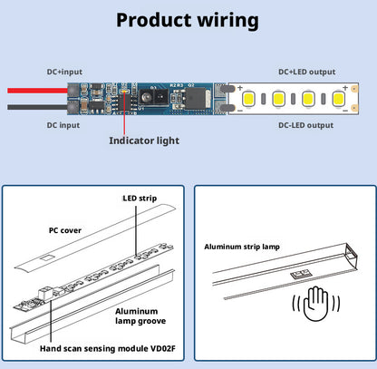 Interruptor Sensor Inteligente Infravermelho 12V/24V com Acionamento por Aceno de Mão e Abertura de Porta para Luzes de Armários e Guarda-Roupas