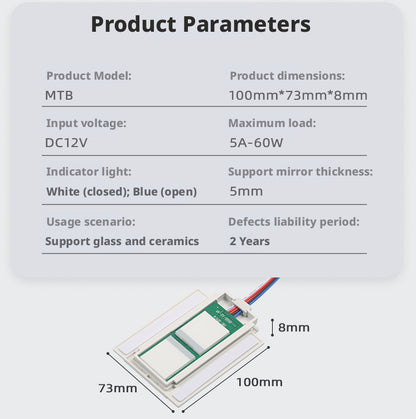 Interruptor táctil dimmer para espejo 8 mm | Controlador antivaho doble botón DC12V