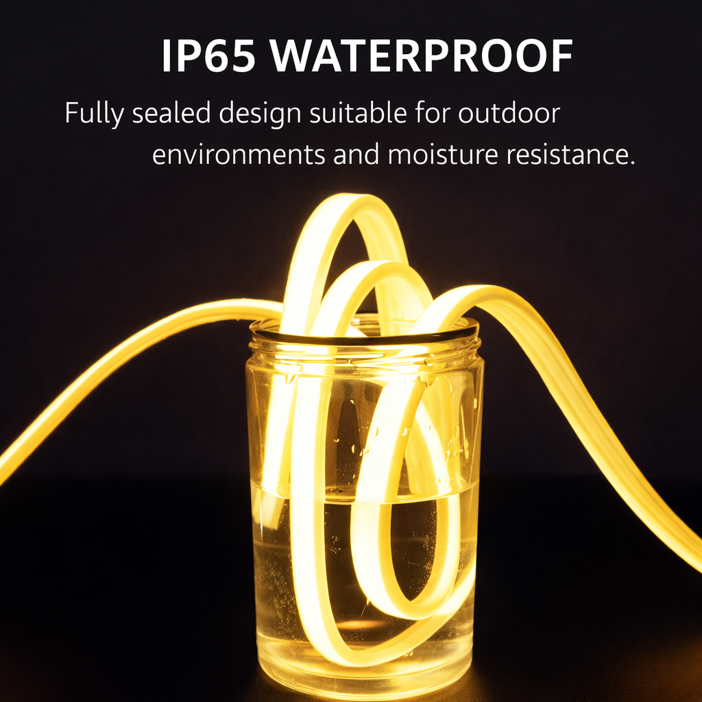 Fita de LED COB à prova d'água 220V, luz quente, flexível, silicone, autoadesiva