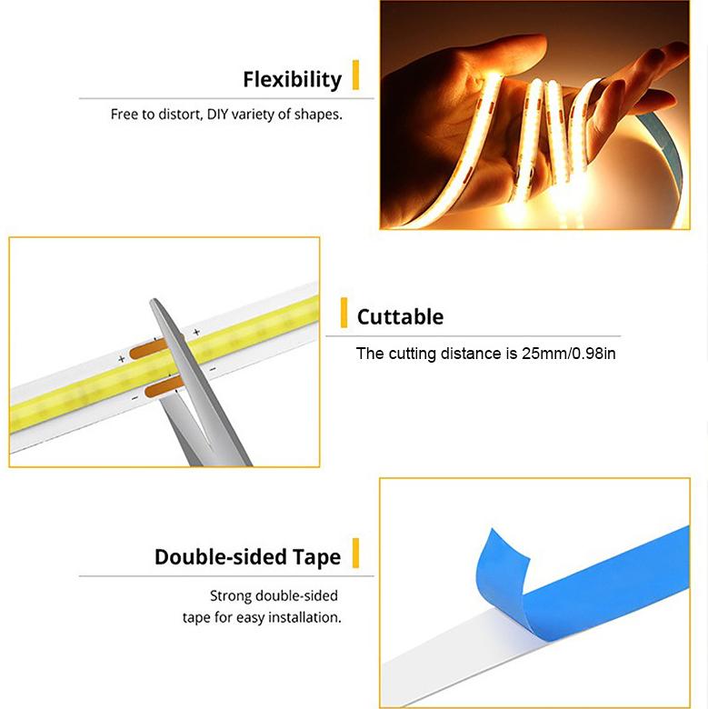 Tira LED COB USB 5V con sensor táctil oculto | Iluminación regulable para gabinetes