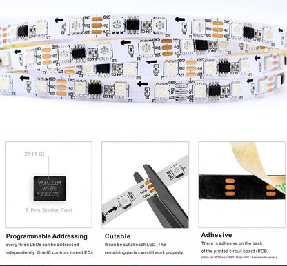 Fita LED Endereçável WS2811 12V RGB 5050 | Fita de Luz Programável Dream Color (30–96 LEDs/m)