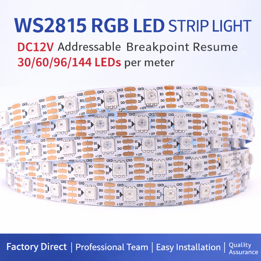 Fita de LED RGB WS2815 DC12V | Pixel Endereçável 5050 | Retomada de Ponto de Interrupção
