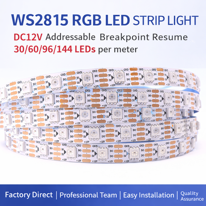 Fita de LED RGB WS2815 DC12V | Pixel Endereçável 5050 | Retomada de Ponto de Interrupção