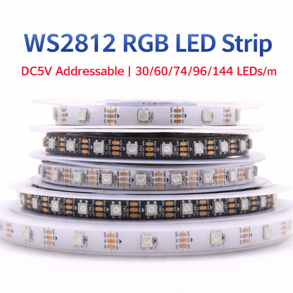 Fita de LED Endereçável WS2812 RGB 5050 | Fita de Iluminação Inteligente DC5V
