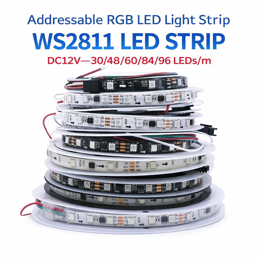 Fita LED Endereçável WS2811 12V RGB 5050 | Fita de Luz Programável Dream Color (30–96 LEDs/m)