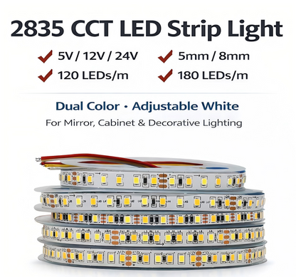 Fita de LED 2835 CCT 5V 12V 24V Duas Cores 5mm 8mm 120/180 LEDs
