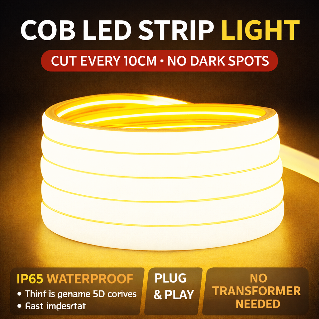 Fita de LED COB à prova d'água 220V, luz quente, flexível, silicone, autoadesiva