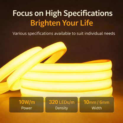 Fita de LED COB à prova d'água 220V, luz quente, flexível, silicone, autoadesiva