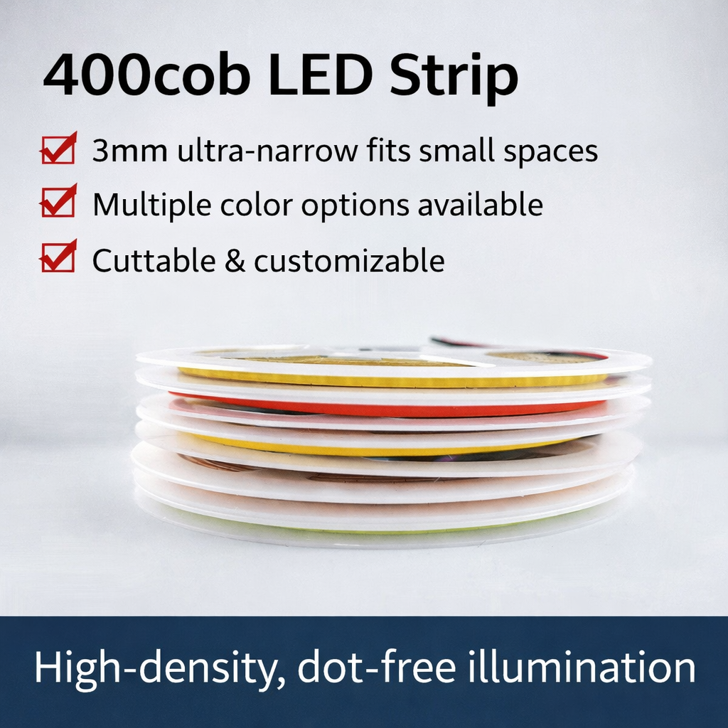 Fita de LED COB Ultradelgada de 3mm 12V/24V Iluminação Linear Flexível Autoadesiva