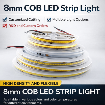 Fita de LED COB de Baixa Tensão | Iluminação de Perfil de Alumínio Flexível para Armários e Decoração de Interiores