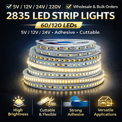 Fita de LED de baixa voltagem 2835 60/120 LEDs Fita flexível autoadesiva para iluminação de armários e guarda-roupas