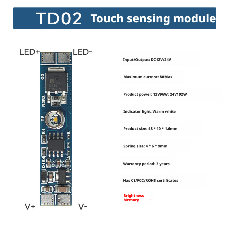 8A Sensor de Toque com Dimmer para Iluminação LED de Armários e Linear | DC 12V / 24V