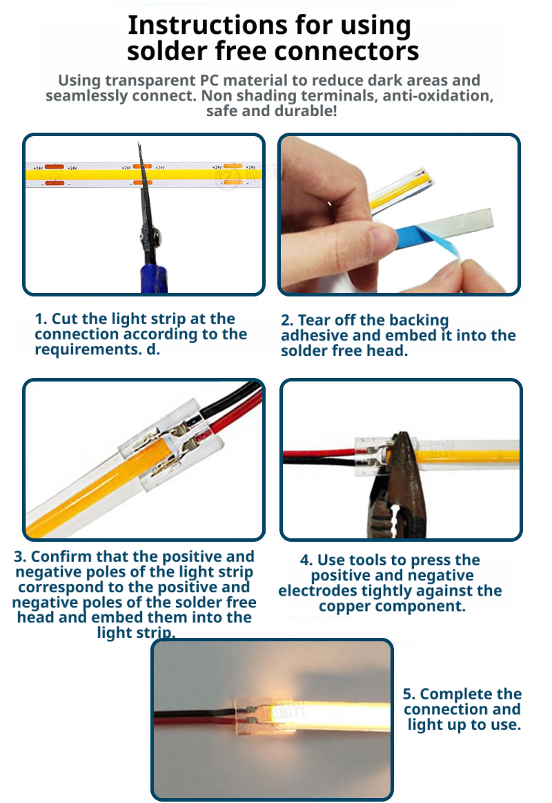 LED Strip Solderless Connector 2/3/4 Pin 5mm 8mm 10mm Quick Connect