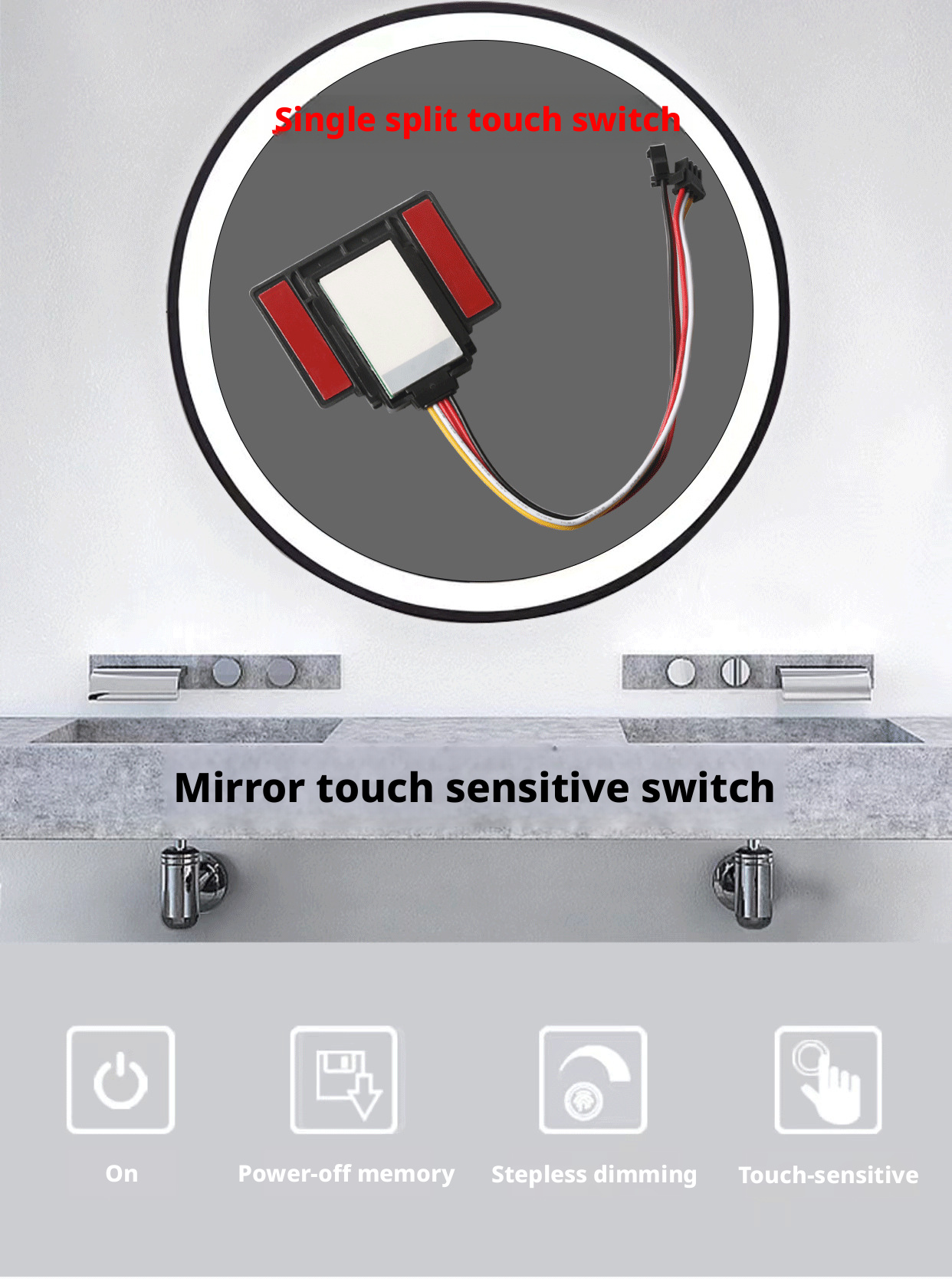 Hand Sweep Sensor Switch for LED Mirror 12V 5A Dual Color Dimmer