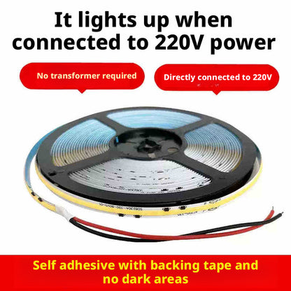Fita de LED COB sem driver 220V | Iluminação Linear Embutida para Teto e Sancas | Autoadesiva, Alto Brilho