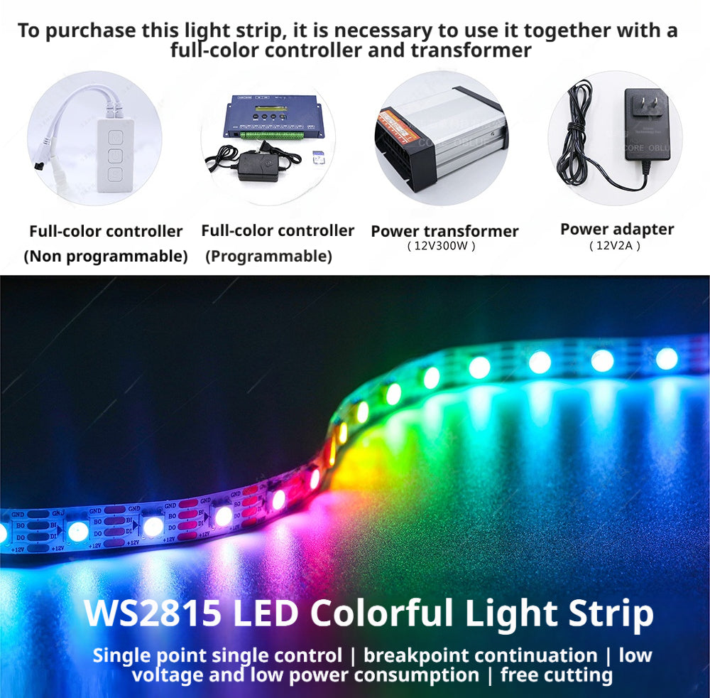 Fita de LED RGB WS2815 DC12V | Pixel Endereçável 5050 | Retomada de Ponto de Interrupção
