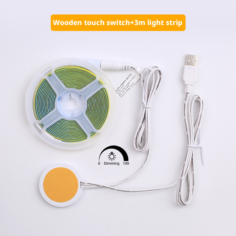 Tira LED COB USB 5V con sensor táctil oculto | Iluminación regulable para gabinetes