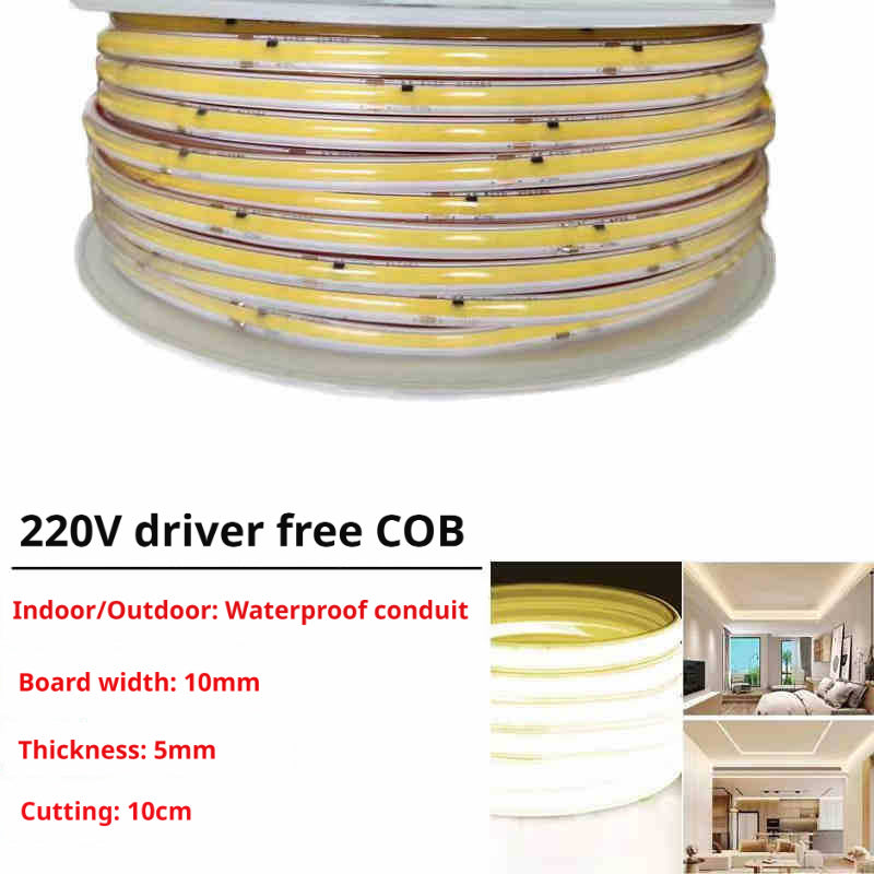 Fita de LED COB sem driver 220V | Iluminação Linear Embutida para Teto e Sancas | Autoadesiva, Alto Brilho