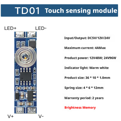 Interruptor de Sensor de Toque para Gabinete 4A | Dimmer Contínuo Embutido para Luminárias Lineares de Alumínio