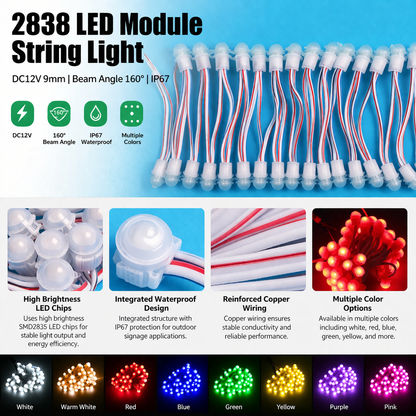 LED Module String Light SMD2838 12V 9mm IP67 Outdoor Sign Light