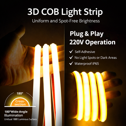 Fita de LED COB 220V, de Silicone Impermeável, Flexível, de Alta Voltagem